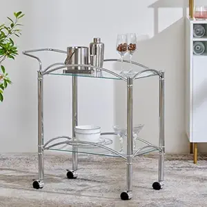 Home Centre Ventura Glass Top Serving Trolley - Silver