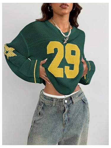 Image of BEAUDRM Women's Y2k Tops Oversized Crochet Jersey Shirts Graphic Streetwear