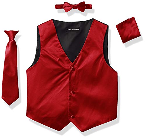 AXNY mens 4 Piece Formal Vest Set Combo With Tuxedo Vest, Tie, Bow Tie, and Handkerchief