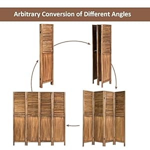 Giantex 4 Panel 6 ft Wooden Room Divider Portable Partition Screen Perfect Zoom Background Wood Panel Dressing Screen Indoor Outdoor Folding Privacy Screens for Home Office Barn Garden Khaki