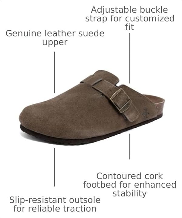 Original Penguin Men's Genuine Leather Suede Mules Casual Slip On Clogs with Cork Footbed and Adjustable Buckle, Cambie - Dark Taupe, Size 7 by Original Penguin - Used condition - Image 3