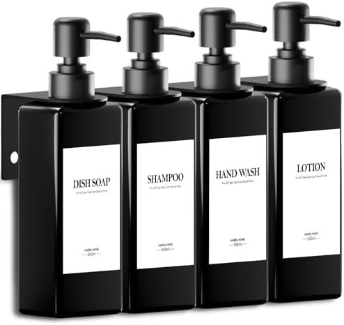 4 Piezas Dispensador Jabon Pared Sin Taladrar, 500ml Negro Gel y ...