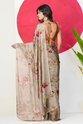 Image of MIRCHI FASHION Women Saree Chiffon Flower Print | Breathable Lightweight Sari for Office and Daily Use with Unstitched Blouse Piece (Available in 30 Styles)