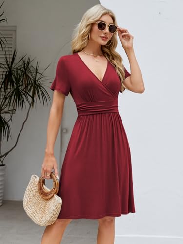Image of Naggoo Womens Summer Dresses for Women 2026 Spring Floral Sundress Short Sleeve V Neck Wrap Dress with Pockets