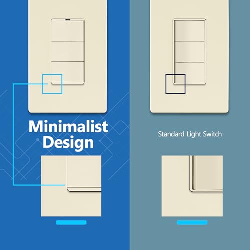 Image of LIDER Lighted Triple Switch with Screwless Wall Plate, Combination Frameless Decorator Switch with Locator Light, Ground Terminal, Single Pole, 15A 120V, UL Listed, Thermoplastic, Matte Light Almond