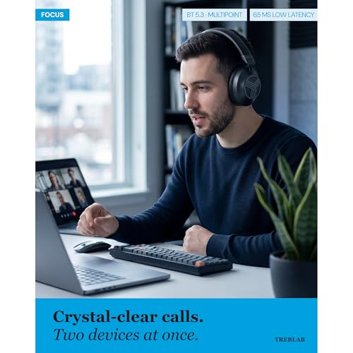 Image of TREBLAB Z7-Pro Noise Cancelling Over Ear Headphones Wireless Bluetooth | Hybrid ANC -30dB, 38H Battery, Transparency Mode, Foldable with Case, Multipoint BT 5.3, Gaming Mode 65ms, USB-C, AUX