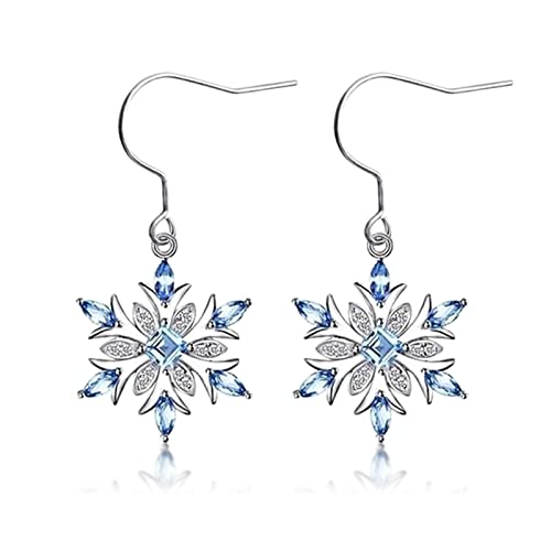 Snowflake Dangle Earrings G23 Pure Titanium Ear Hook For Sensitive Ears Fashion Lightblue Crystal Winter Party Whitegold Plated Flower Snowflake Pierced Drop Earring For Christmas Womens #TOP10