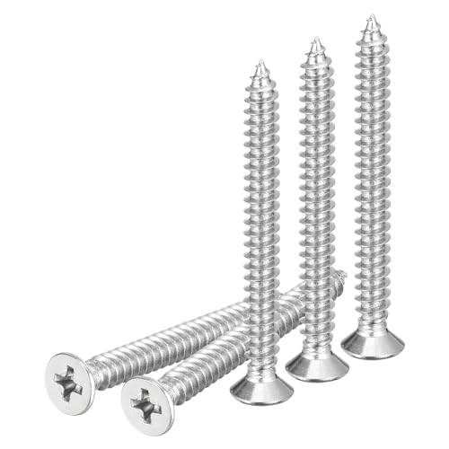 DTGN 50Pcs M5x50mm Flat Head Wood Screws, 304 Stainless Steel Phillips Self Tapping Screws - Good for Woodworking, Furniture - Silver