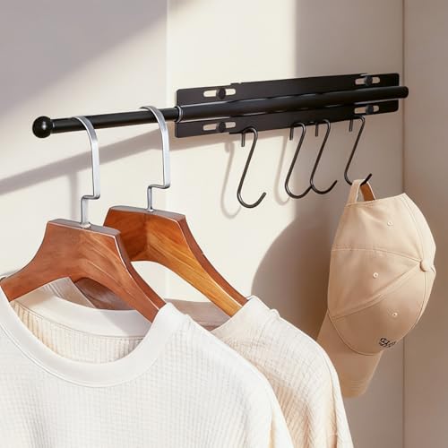 Valet Rod for Closet Pull Out, Heavy Duty Extendable Sliding Clothes Storage Hanging Rack, Household Extendable Temporary Hanger Rod for Closet Laundry Room Bedroom Bathroom