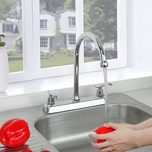 Solvex 2 Handle Kitchen Sink Faucet, High Arc 360 Swivel Stainless Steel Pipe 3 Hole Kitchen Faucet, Commercial Modern Chrome Kitchen Sink Faucet, Us-Sp-80103 #TOP2