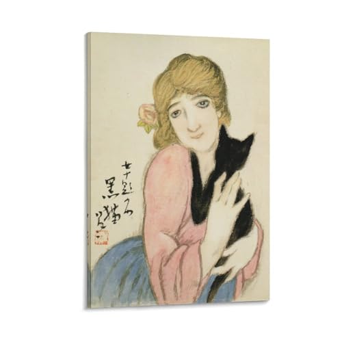 竹久夢二《女十題 黒猫》絵画ポスター プリント 部屋飾り ウォールアート ベッドルーム 版画 インテリア20x30inch(50x75cm)