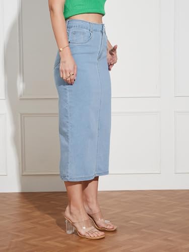 Image of Dolce Crudo Women's Flared High-Rise Stretchable Denim Maxi Skirt