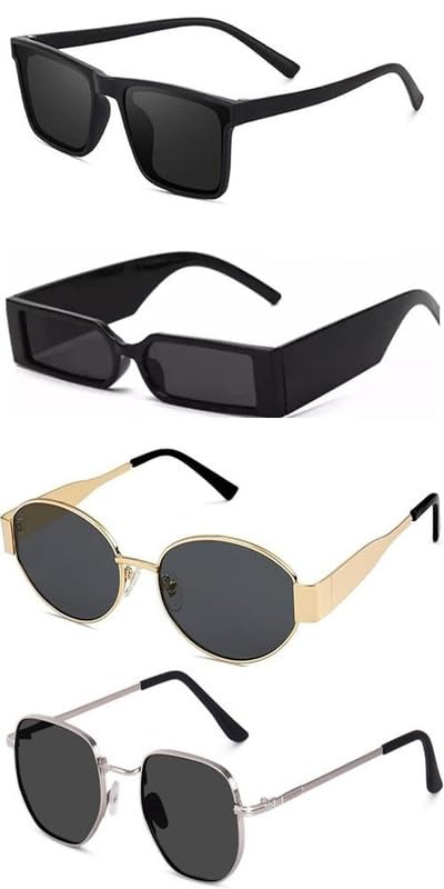 Unisex Combo Offer Pack Of 4 Shades Glasses Square Non Polarized Sunglasses Rectangle Retro Vintage Narrow Women::Men Small Narrow Square Sun Glasses Combo Offer Pack Of 4 Mc-003-image-15