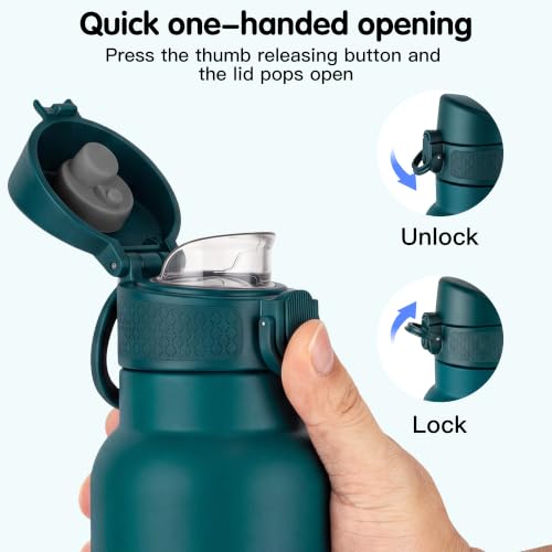 Image of GOPPUS 17oz Insulated Water Bottle with Leak-Proof Flip Lid & Carry Handle,Double-Wall Stainless Steel Bottle for School,Outdoor,and the Gym(Blue)