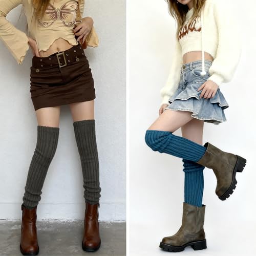 Image of XEPST 2 Pairs Leg Warmers for Women, High Boot Cuffs Knitted Boot Topper Warmers Over Knee Footless Socks for Winter Warmer