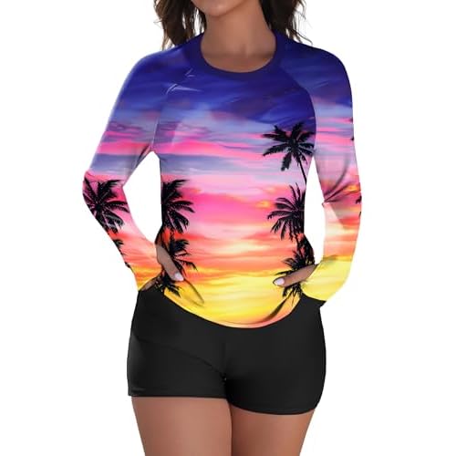 Arolina Womens Rash Guard 2 Piece Long Sleeve Swimsuits Plus Size Bathing Suits UPF 50+ Swim Shirt with Shorts Orange Large
