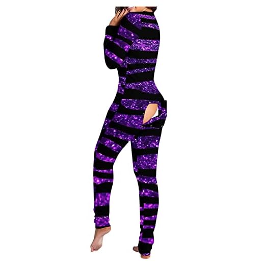 Pyjamas dam vinter dam jumpsuit med knapptryck och funktionell flik för vuxna pyjamas långärmad rea pyjamas damer vinter rutig pyjamas långärmad söt, violett, XL