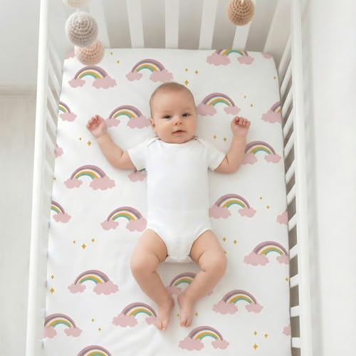 Image of Unicorn Crib Sheet Set, Fitted Crib Sheets Girl, 4 Pack Breathable Soft Microfiber Baby Crib Sheets, 28 X 52 in Crib Mattress Sheets for Standard Crib & Toddler Mattress