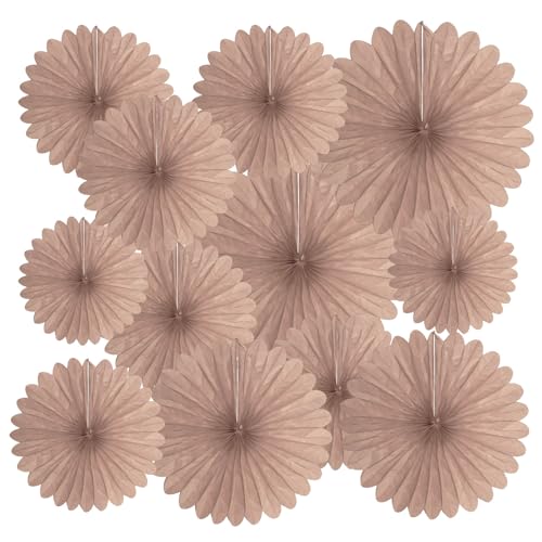 Image of 20 Pcs Brown Hanging Paper Fan, Hanging Honeycomb Round Paper Fans for Weddings, Birthdays, Christmas, Baby Showers, Classroom, Events Ceiling Party Supplies Decorations