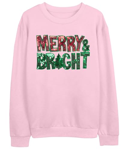 Image of Christmas Sweatshirt Women Merry and Bright Christmas T-Shirt Funny Xmas Lights Blouse Tops Holiday Shirts