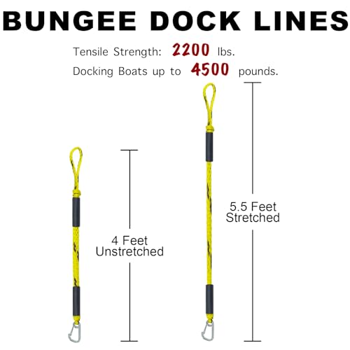 image for Iririi 4 Feet Bungee Dock Line Mooring Rope for Docking with Stainless