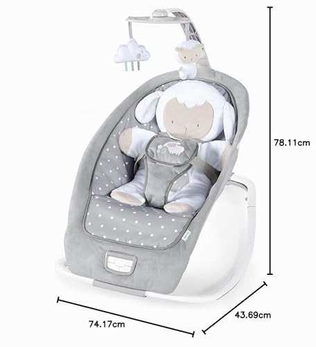 Ingenuity, Cuddle Lamb Babywippe Babyschaukel mit Schaukelfunktion und Vibrationen, Spielbogen mit 2 Plüsch Spielzeug, Musik, 4 Naturgeräuschen und Lautstärkeregler, ab Geburt bis 18 kg