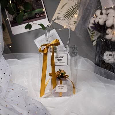 Goldene Luxus-Geschenktüten aus PVC, transparent, für Hochzeiten, Süßigkeitenboxen, Geschenkverpackungen mit Griffen, Geschenktüten und Süßigkeitenboxen, 50 Stück
