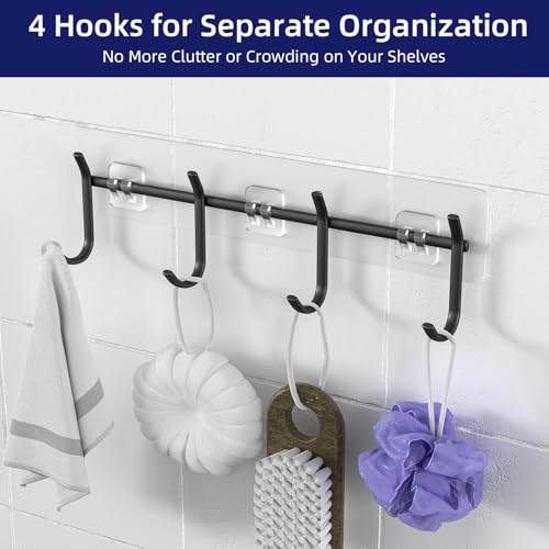 Epicano Adhesive Shower Caddy, 5 Pack Rustproof Stainless Steel Bathroom Shelves, No Drilling Wall Mount Clear Shower Organizer, Large Capacity Storage for Bathroom,Kitchen,Dorm and RV, Black — view 6