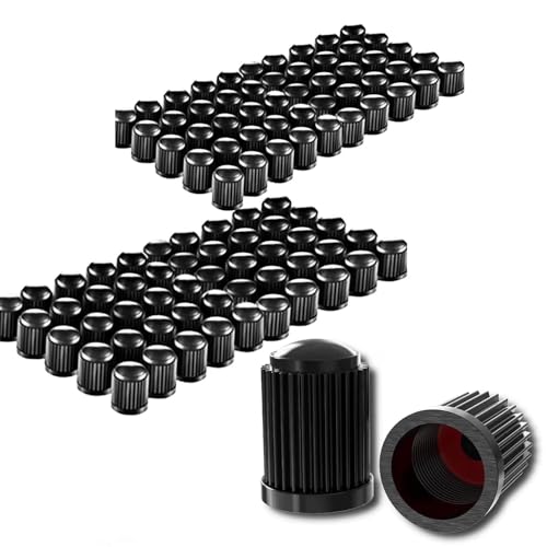 100 tapones para válvula de neumáticos, tapas de vástago de válvula de plástico con sello de goma O, cobertores universales para autos, SUVs, bicicletas, camiones y motocicletas, sello hermético a prueba de polvo, negro