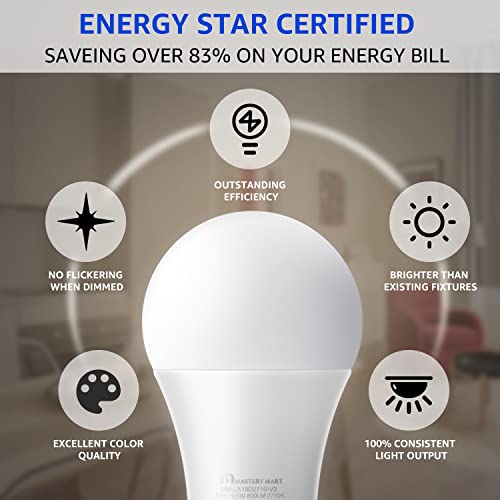 Mastery Mart Led Light Bulbs 9.5 Watt [60 Watt Equivalent], A19 - E26 Dimmable, 2700K Soft White, 800 Lumens, Medium Screw Base, Energy Star, Ul Listed (Pack Of 10) #TOP4