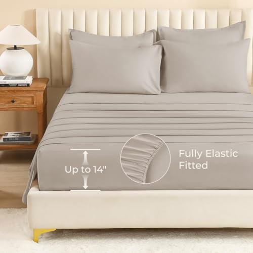 Image of Litanika Super King Comforter Sets Linen Grey - 7 Pieces Bed in a Bag Oversized King Bedding Comforter Sets, Solid Lightweight Bed Set with Comforter, Sheets, Pillowcases & Shams