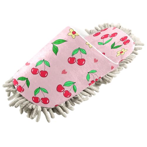 Kigai Cherries Mop Slippers for Floor Cleaning, Slippers for Women Men, Microfiber Floor Cleaning, M