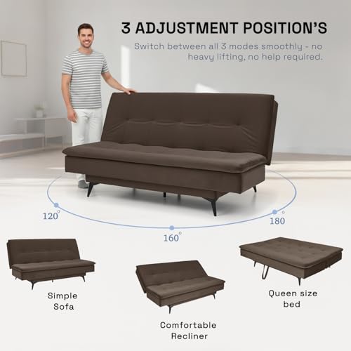 Image of Wakefit Flexia Sofa Cum Bed | 3 Yr Warranty | Convertible 3 Seater, Lightweight, Space Saving Design, Perfect for Home, Living Room | Double Bed | Sofa, Lounger & Bed in One | Velvet Stone