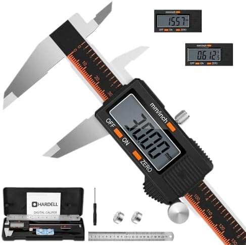 HARDELL Messschieber Digital 150mm, Schieblehre Digital Edelstahl mit LCD Display, Digitaler Messschieber mit Zoll und Millimeter-Umwandlung, Haushalt & Industrie Messwerkzeug mit 2 Ersatzbatterie