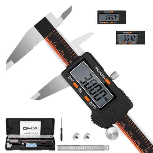 HARDELL Calibre Digital, 150mm Pie de Rey Digital Electrónico de Acero Inoxidable, Calibrador Digital con Pantalla LCD Grande, MM/Pulgadas Conversión, Calibre Digital Profesional para Industria/Hogar