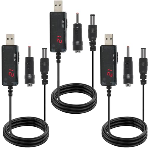 HaoDuoQian 3Pack USB Cable DC 5V Boost to 9V 12V Voltage Converter 1A Step-up Volt Transformer Power Regulator Line with LED Display