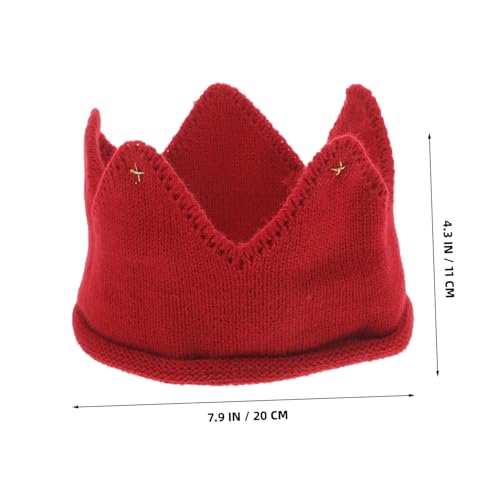 Knit Crown Hat Warm Thick Knitted Winter Headband for Boys Soft Stretchy Birthday Party Beanie for Boy Girl Cute Accessory in Red3
