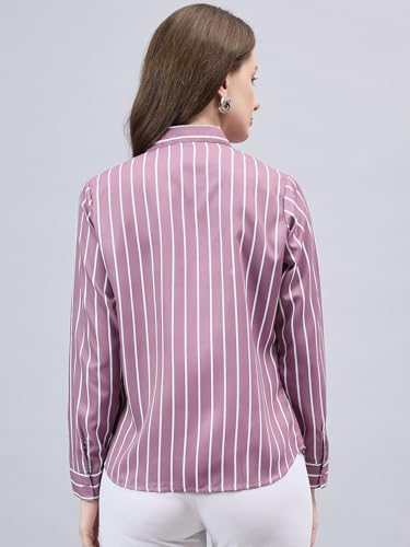 Image of Style Quotient Women Beige White Stripe Printed Formal Shirt