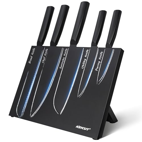 Kitchen Knife Set, 6 Pieces Knife Set with Foldable Magnetic Knife Block, Japanese Knife Sets, High-Grade 5CR Stainless Steel Chef Knives Sets with Wood Block, Professional Chef's Knife Set