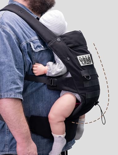 Ergonomic Lumbar Support Baby Carrier for Infants to Toddlers (8-33 lbs), Cozy and Lightweight Military Baby Carrier for Plus Size Parents- Black