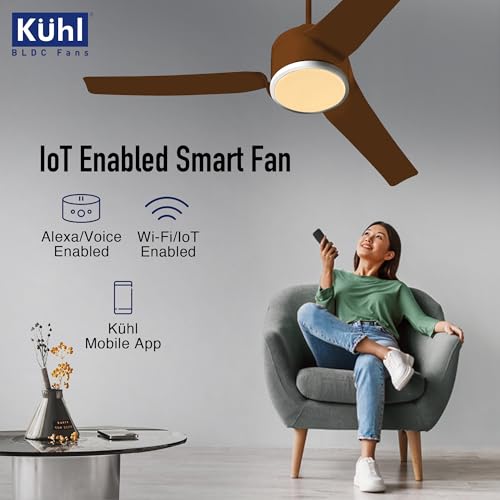 Image of KUHL Ritzz R3 1320 mm 65% Power Saving BLDC Ceiling Fan | BEE 5 Star Rated & ISI Marked | High Air Flow| 5Year Warranty on Motor By Brand | Free Installation | IoT - Operate via Mobile & Alexa | Brown
