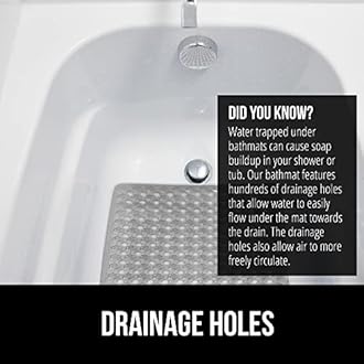 GORILLA GRIP Patented Bath Tub Shower Mat, Machine Washable Bathtub Floor Liner Mats, Suction Cups and Drain Holes to Keep Tubs Clean, Soft on Feet, Bathroom Essentials, 35x16 Inch, Clear Gray