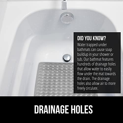 GORILLA GRIP Patented Bath Tub Shower Mat, Machine Washable Bathtub Floor Liner Mats, Suction Cups and Drain Holes to Keep Tubs Clean, Soft on Feet, Bathroom Essentials, 35x16 Inch, Clear Gray