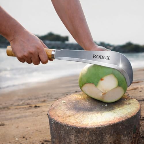 Image of ROBUX Handmade Suspension Billhook Knife | Traditional Agricultural Tool | High Carbon Steel Curved Blade with Wooden Handle | Coconut Cutter & Multipurpose Garden Tool
