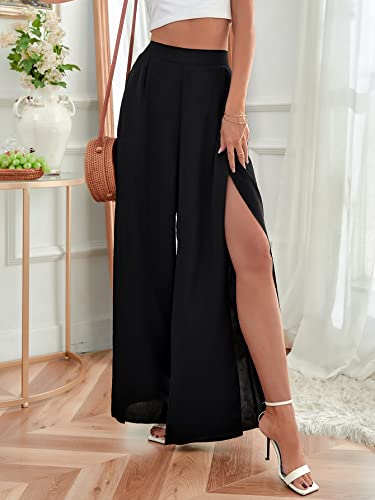 WDIRARA Women's Split Elastic Waist Wide Leg Tie Front Wrap Long Pants3