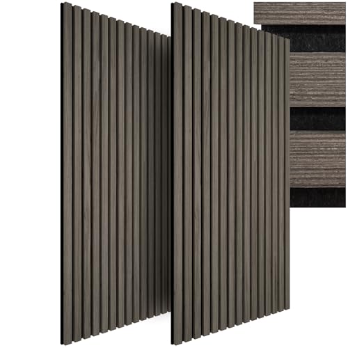 tectake® Paneles Acusticos Decorativos MDF, Chapa de Madera Real, Excelente Absorción Acústica, Tejido de Fieltro y Madera, Insonorización Acústica para Pared - Gris roble 120 x 60 x 120 cm
