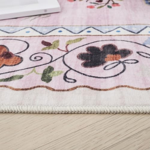 Runners for Kitchen Runner Rug Non Slip 2'x10' Long Washable Rugs with Rubber Backing Soft Floral Animal Cat Carpet Runner for Kitchen Laundry Bedroom Bathroom, Pink