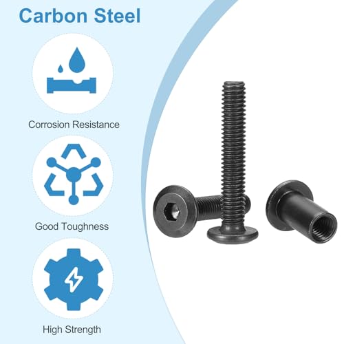 Miniatura 4 de Patikil 10 Kit Tornillo De Conexión, M6 25mm Postes De Tornillo De Unión Hexagonal Tornillos Chicago De Encuadernación Acero Al Carbono Manguito Para Muebles Cinturón Armario, Negro