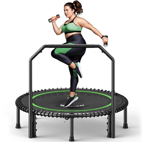 BCAN 40"/48" Mini Rebounder Trampoline for Adults with Bar, 450/550LBS Fitness Trampoline with Bungees, Adjustable Handle, Stable & Quiet, Indoor Outdoor, Whole-Body Workout & Relaxation at 
