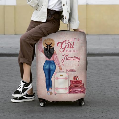Personalized Woman with Name Just a Girl Who Loves Traveling Pink Luggage Cover Protector Travel Bag Covers Suitcase Cover Travel Bag Covers Gift for Girl Traveling Lovers 1253